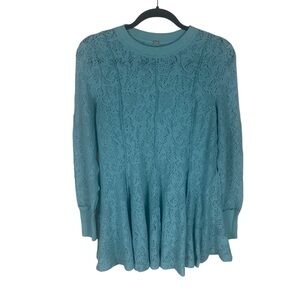 LAST CHANCE Free People Teal Coffee in the Morning Long Sleeve Tunic Pullover XS